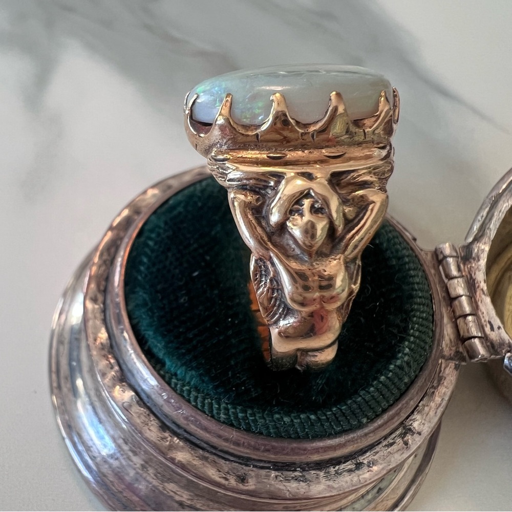 RARE 1970s Solid Gold 10K Men's/Women's Figural Authentic Australian Opal Ring - Picture 5 of 16